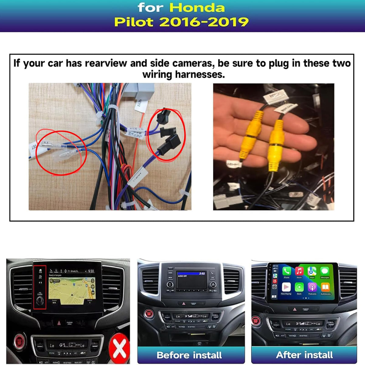 Android 14 Car Radio Stereo for 2016-2021 Honda Pilot - 10.1" IPS Touch Screen, Upgrade Dash Kit with CarPlay & Android Auto, GPS Navigation, SWC Support, Bluetooth 5.0, WiFi, 4/5G,