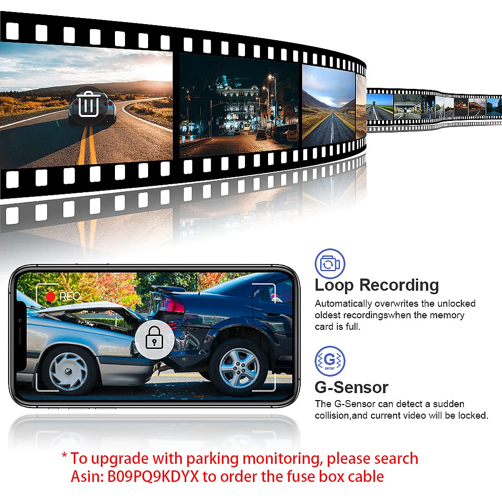 Fitcamx 2K Front and Rear Dash Cam Suitable for Volvo S60 V60 2019 2020 2021 2022 T5 T6 T8 B5, OEM Style, Dual 1440P+1080P HD Video, Loop Recording WiFi, Gravity Sensor, WDR Night Vision, 64GB Card