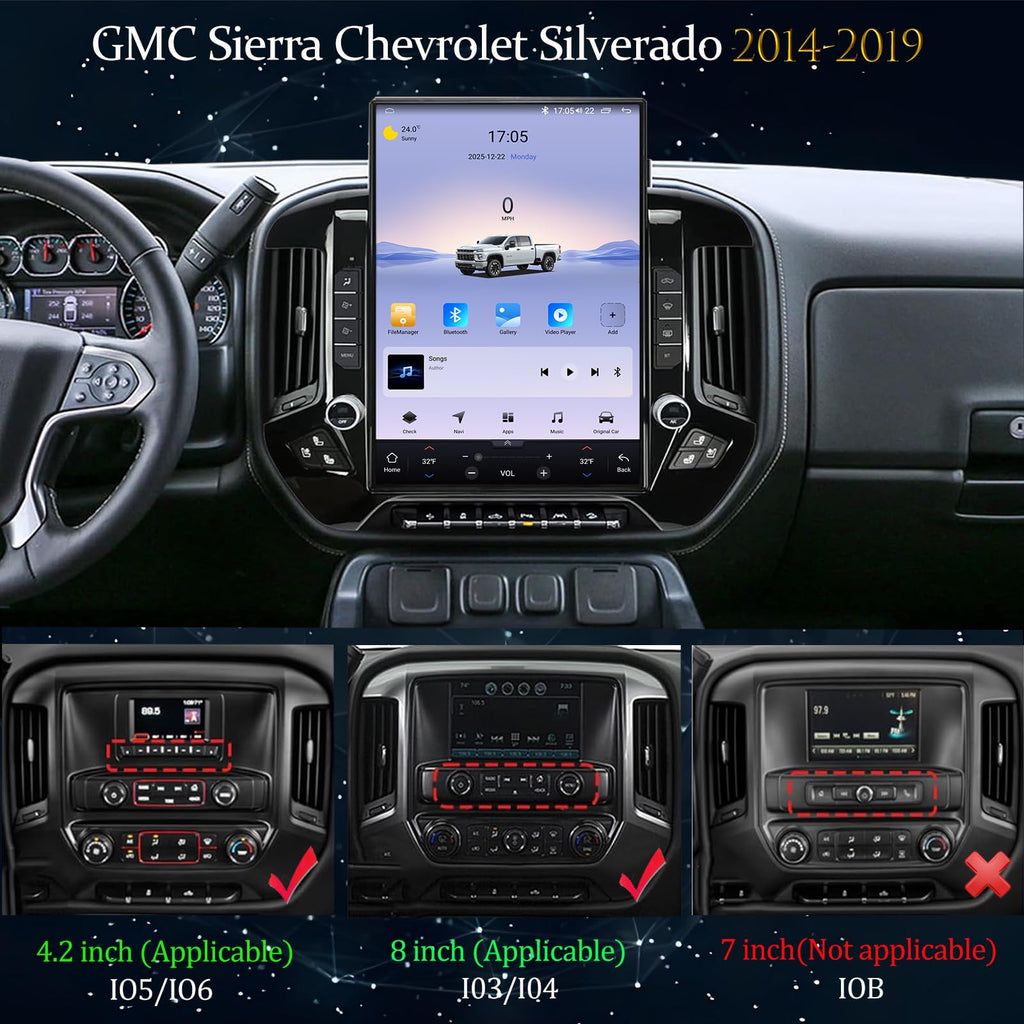 Android 14 Car Stereo Radio for GMC Sierra Chevrolet Silverado 2014-2019 Wirless Carplay/Android Auto 15.6 Inch Head Unit 2K Tesla Style IPS Touch Screen with Bluetooth GPS Navigation WiFi（Black）