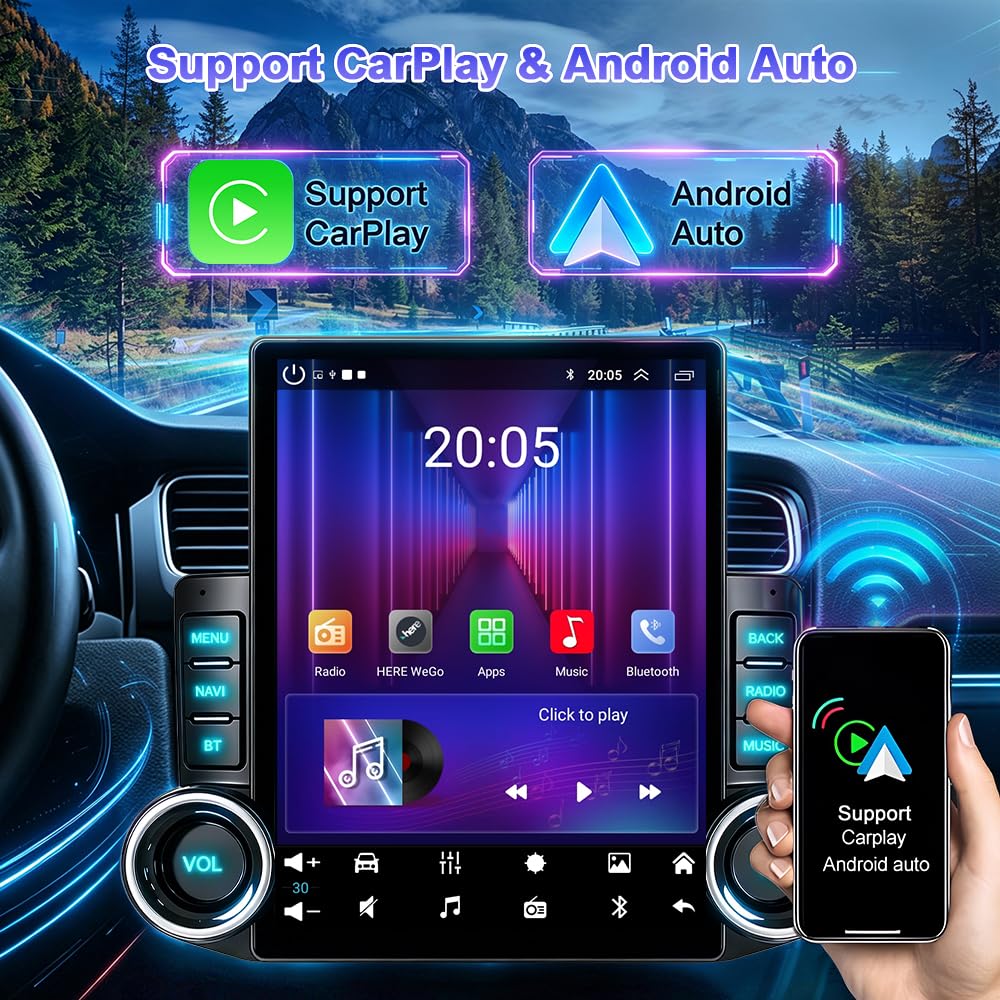 9.7" Android 15 Universal Car Stereo, 4+64G Quad Core Touch Screen Radio