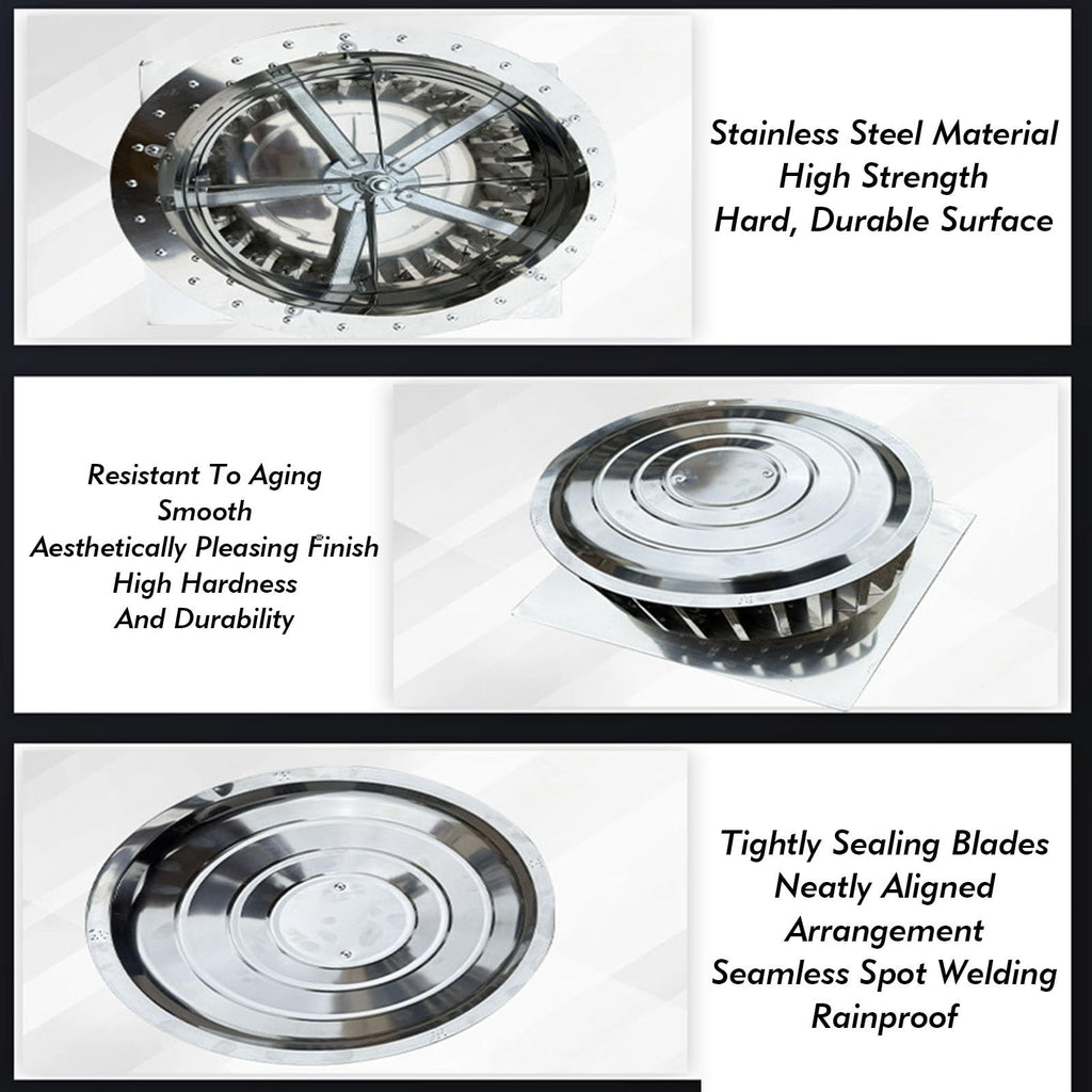Stainless Steel Ventilator for Roof, Silent Wind Driven Attic Fan
