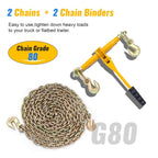 Chain and Binder Kit, G80 Ratchet Load Binders with 5/16" x 20 ft Chains, 5400 Lbs Working Load Limit, Heavy Duty Tie Down Hauling Set of 4 for Flatbed Truck & Trailer Use
