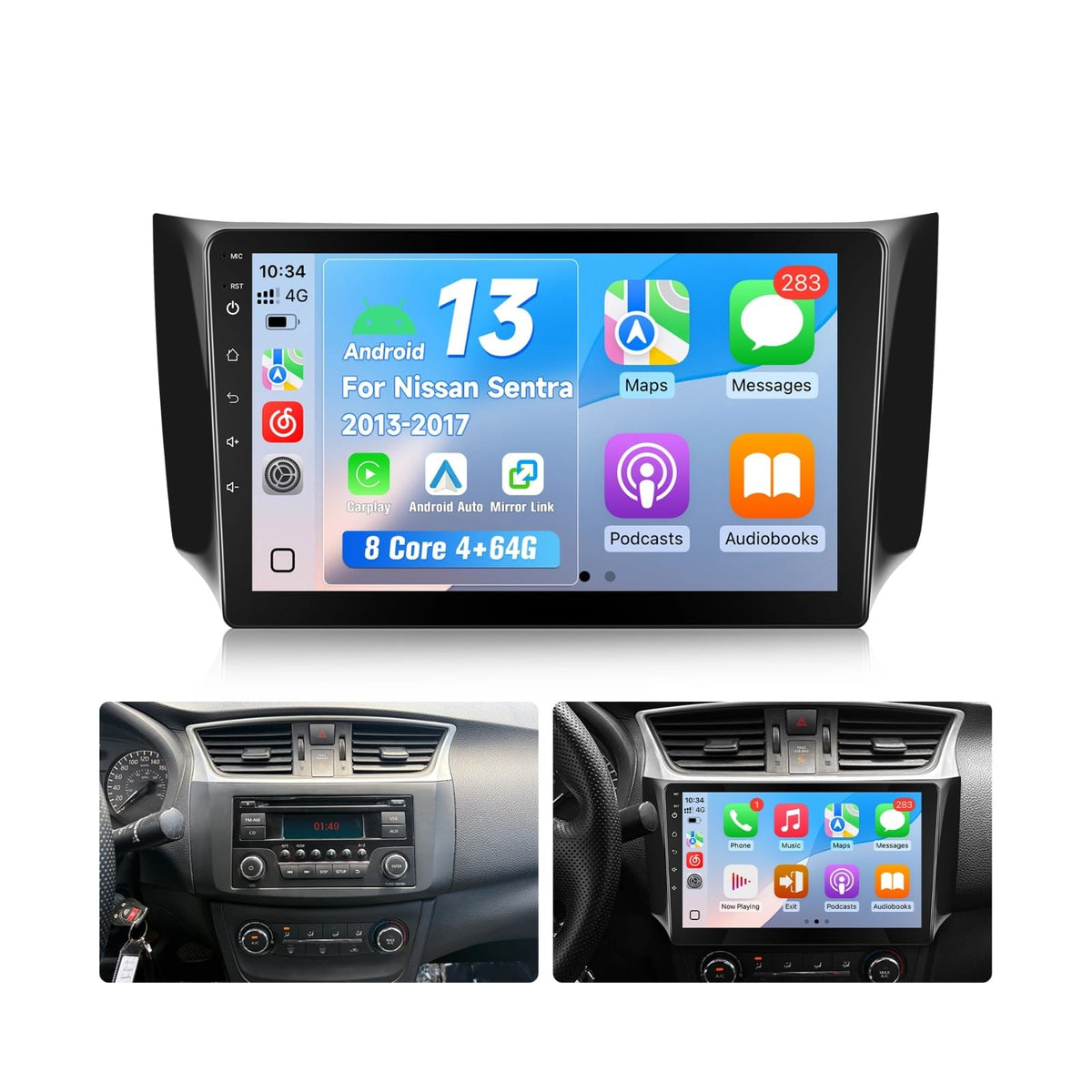8 Core 4+64G Car Stereo for 2013-2017 Nissan Sentra Radio with Knob