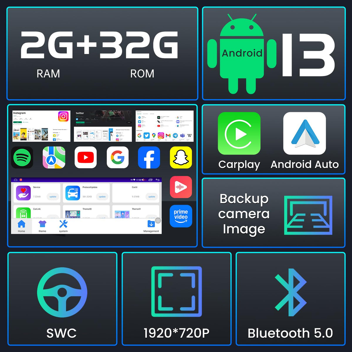 Car Radio for Toyota Camry 2007 2008 2009 2010 2011 Upgrade 12.3" 1280x800 Touch Screen Stereo, Android 13 Head Unit, Wireless Carplay, Android Auto, 5G WiFi GPS FM/EQ Bluetooth SWC Backup Camera