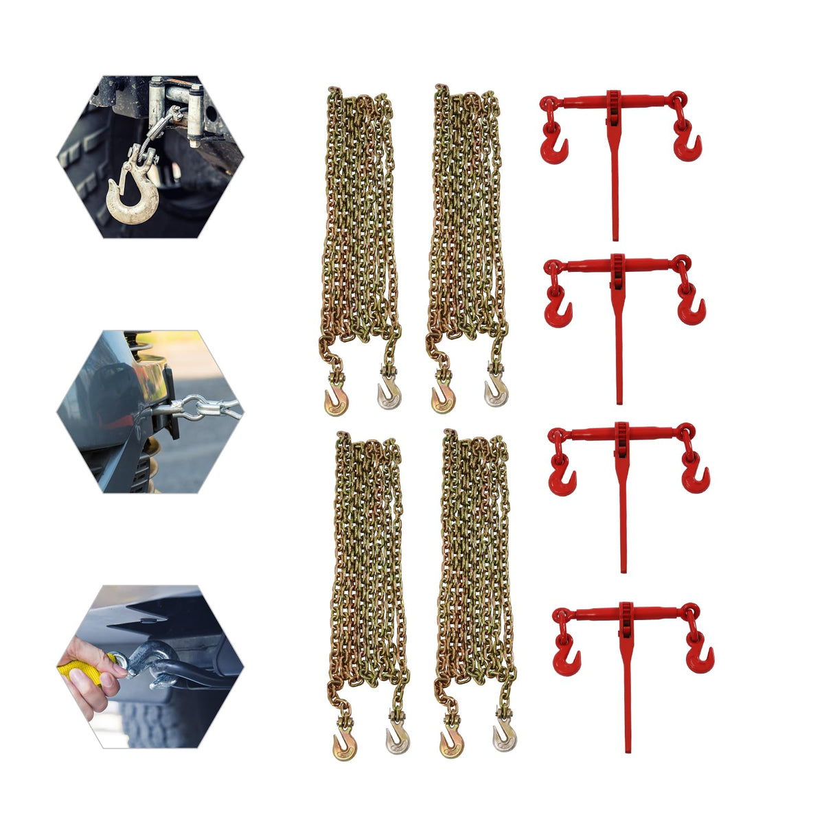 5/16"-3/8"Grade 70 Chain Transport Hauling Load Package Includes Binders and 5/16"×20ft Chains Safe Working Load