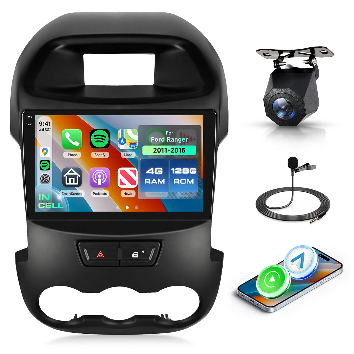 Rimoody 4G+128G Android 15 Car Stereo for Ford Ranger 2011-2015, 5GHz WiFi