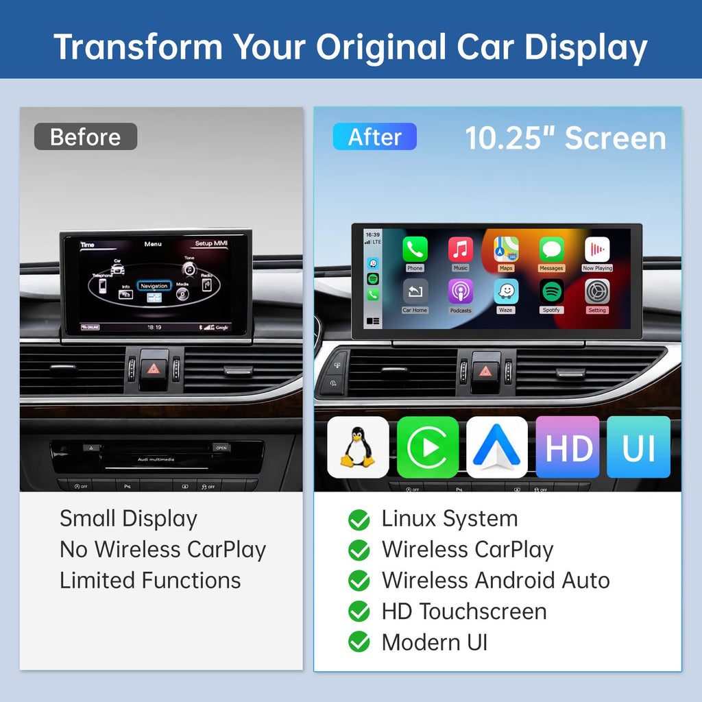Road Top 10.25" Ultra-Narrow CarPlay Screen for Audi A6 A7 (2012-2018)