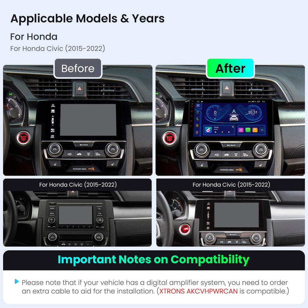 XTRONS 9" Android Car Stereo for Honda Civic (2015-2022) IPS 4+64GB