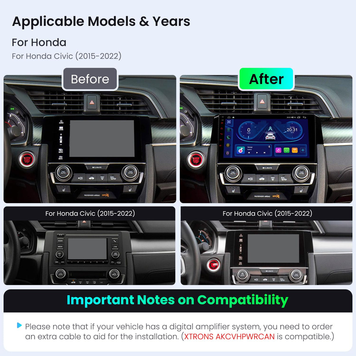 XTRONS 9" Android Car Stereo for Honda Civic (2015-2022) IPS 4+64GB