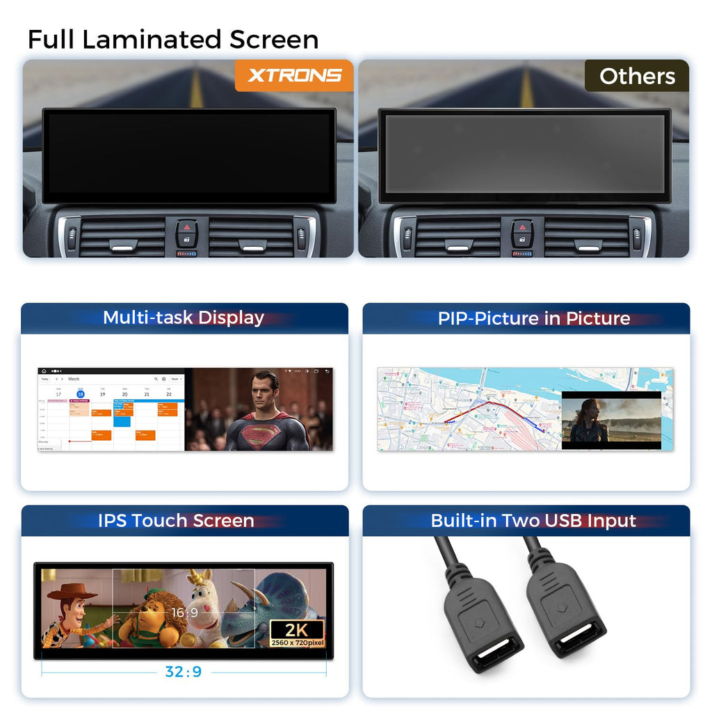 XTRONS 14.9 Inch Android 14 Car Stereo for BMW F20 F21 F22 F23 with NBT System, 2K IPS Touch Screen LTE GPS Navigation Support Wireless CarPlay Android Auto Global 4G LTE 8+256 GB