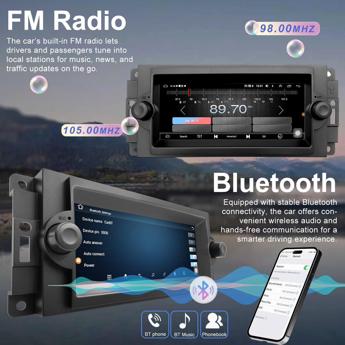 Upgrade Car Radio for Dodge Ram 1500/2500/3500 2006 2007 2008, Durango 2004-2009, Jeep Grand Cherokee 2005 2006 2007, Chrysler 300/300C 2005 2006 2007, 6.86'' Stereo Carplay Android Auto GPS FM Camera