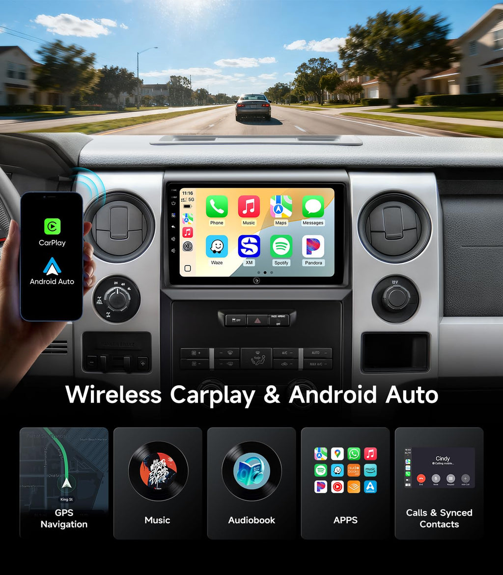 Car Radio Stereo for Ford F150 2009-2014, Wireless CarPlay Android Auto