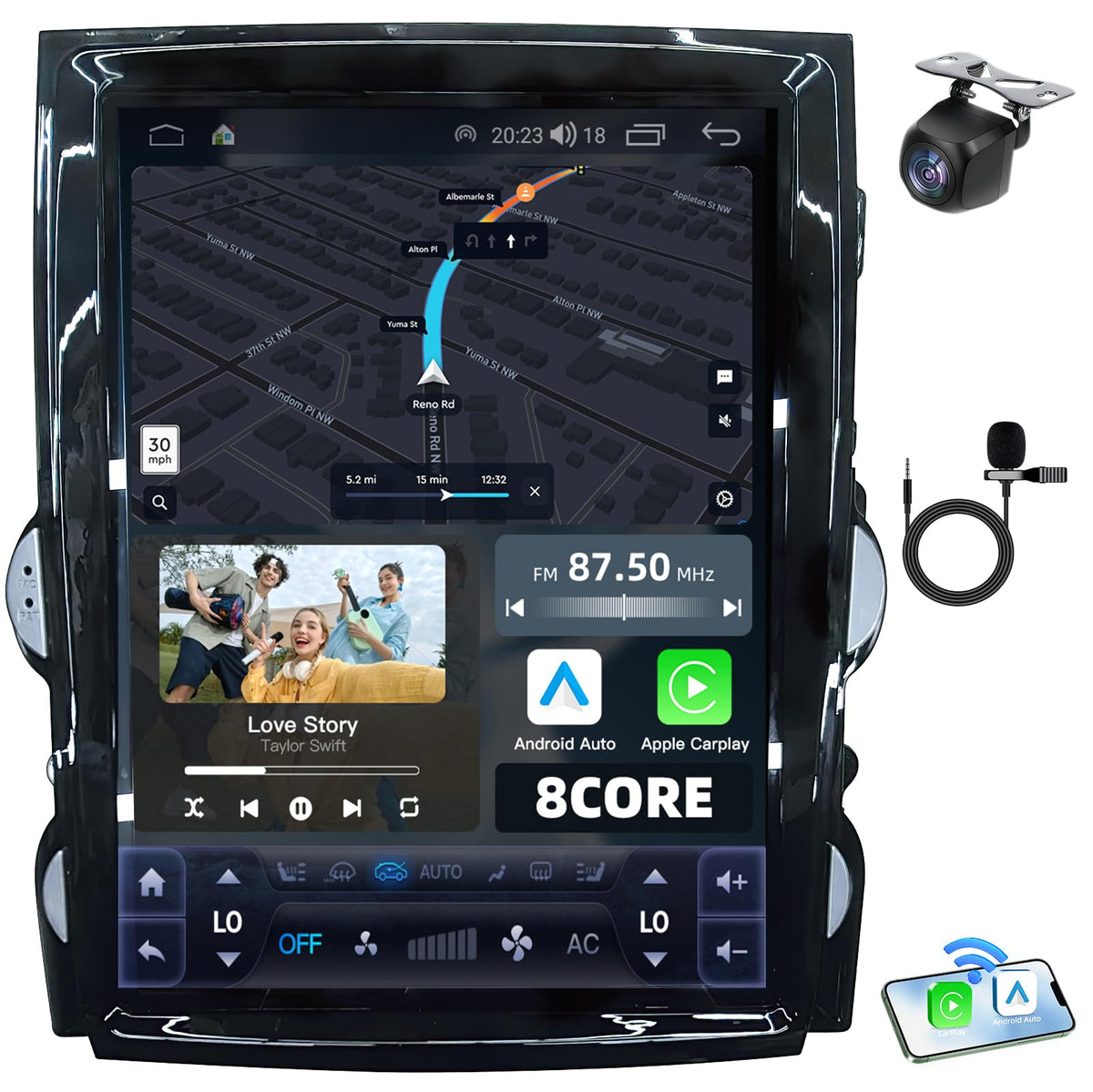 Upgrade 8+128G Car Radio for Chevy Malibu 2013 2014 2015 2016 12.1 Inches HD Touch Screen Carplay Android Auto 1080P Backup Camera FM AM 5G WiFi GPS 36EQ BT5.0 Split Screen