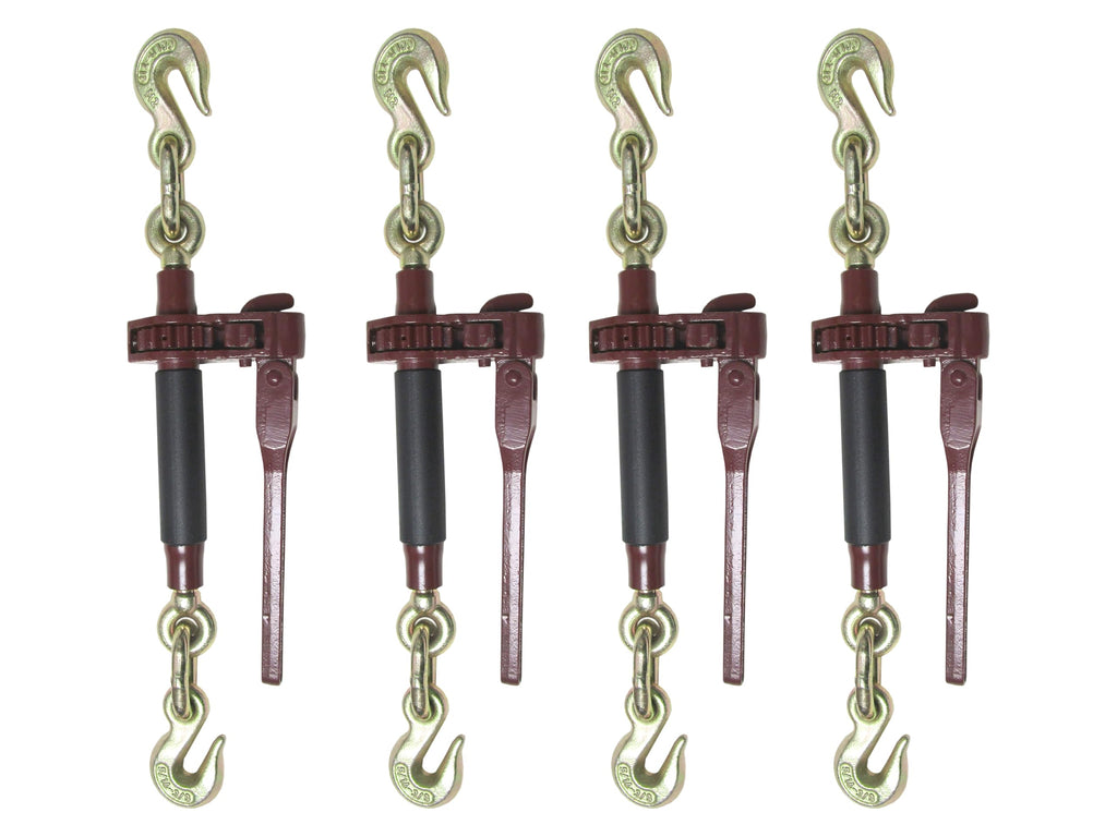 Folding Handle Ratchet Load Binder 3/8" - 1/2" - Premium Working Load 12,000 LBS - Grab Hooks Grade 70 (Cargo Control Transport Heavy Duty Hauling) - Pack of Four