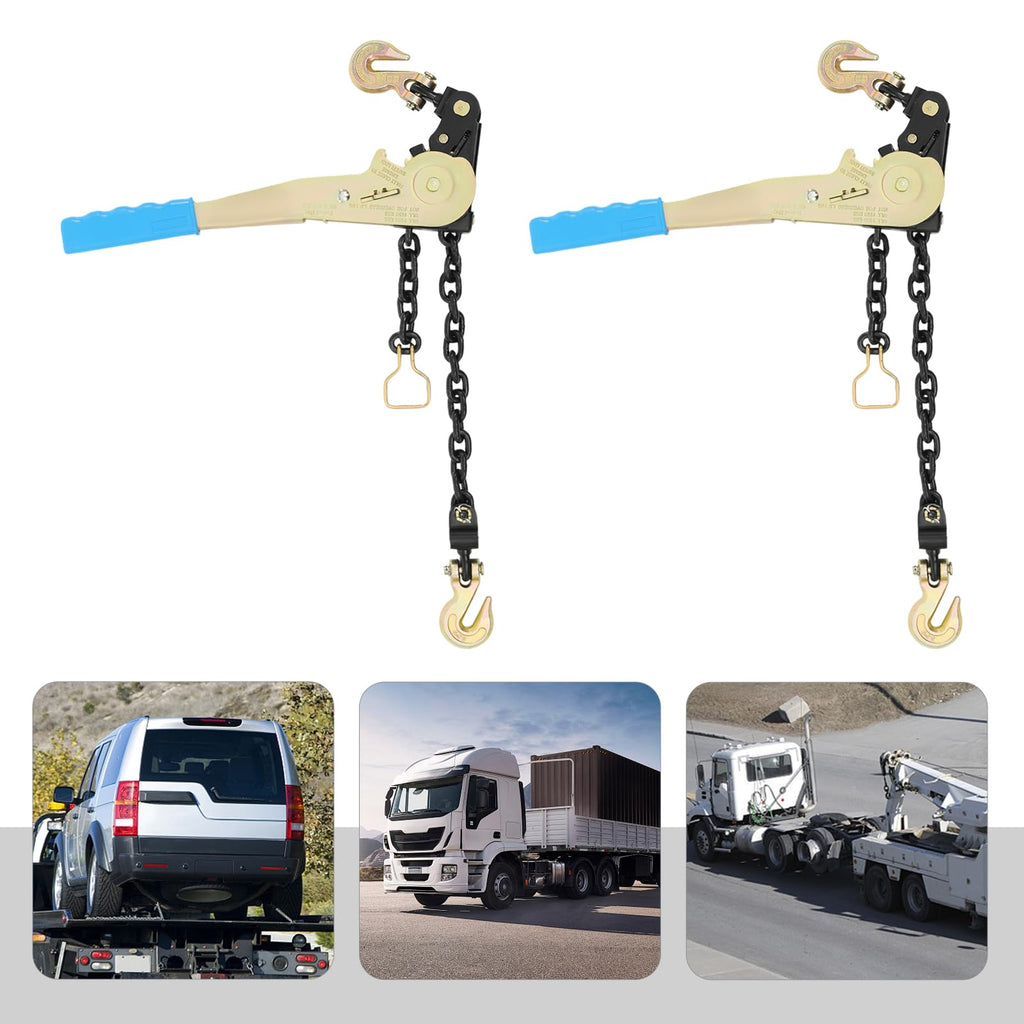 4 Pack 1/4"-5/16" Easy Ratchet Chain Binder with Grab Hooks & 6600 lbs WLL - Heavy Duty Tie Down Ratchet Load Binder for Flatbed Trailers & Trucks, Tractors, Transportation, Industry, Blue