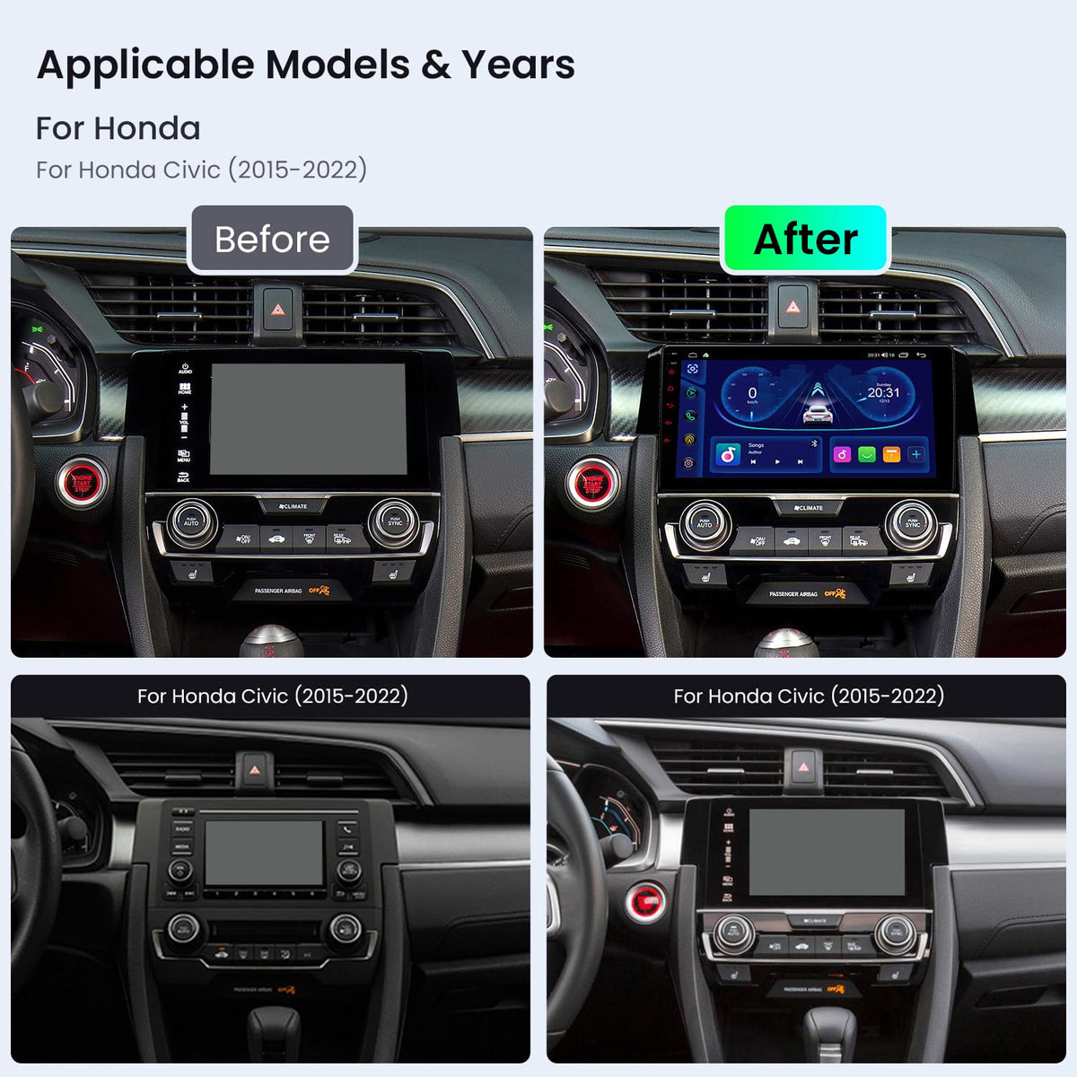 XTRONS 9" Android Car Stereo for Honda Civic (2015-2022) IPS 4+64GB