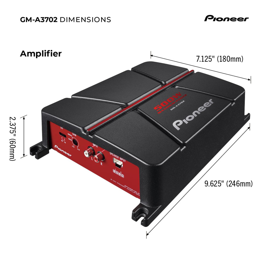 Pioneer GM-A3702 500W Max Class AB Bridgeable 2-Channel Car Amplifier (Pack of 6)