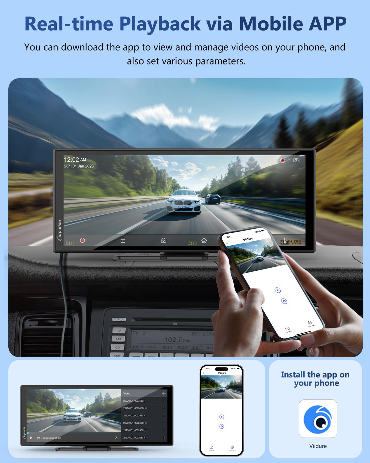 Carpuride Carplay Screen for Car with 4K Dash Cam & 1080P Backup Camera