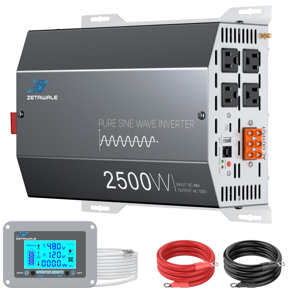 2500W Pure Sine Wave Inverter with Built-in ATS 12V DC to 120V AC for RVs