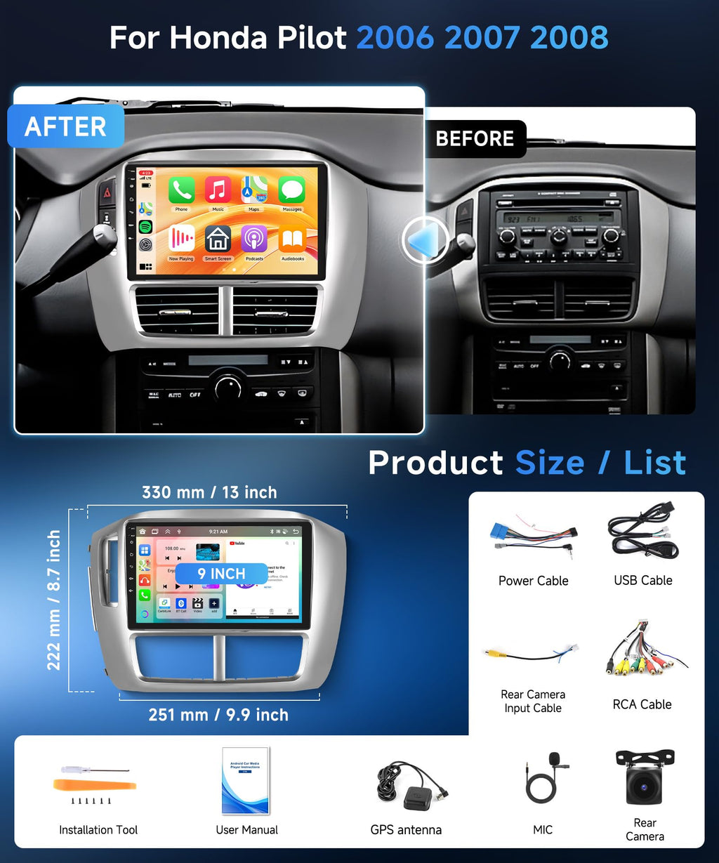 8 Core 6G+128G Android Car Stereo Radio for Honda Pilot 2006 2007 2008