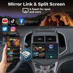 8Core 64ROM Android 15 Car Radio for Chevy Aveo Sonic 2012-2016: 9 Inch QLED FHD Touchscreen with Wireless Carplay Android Auto, 5G WiFi Bluetooth SWC GPS Navigation FM/AM DSP 1080P Backup Camera