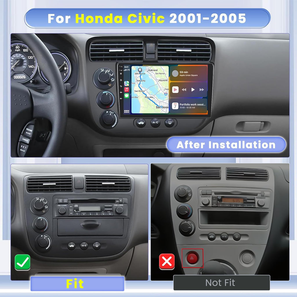 for Honda Civic 2001-2005 8 Core 6+128G 9 Inch IPS Android 15 Car Stereo