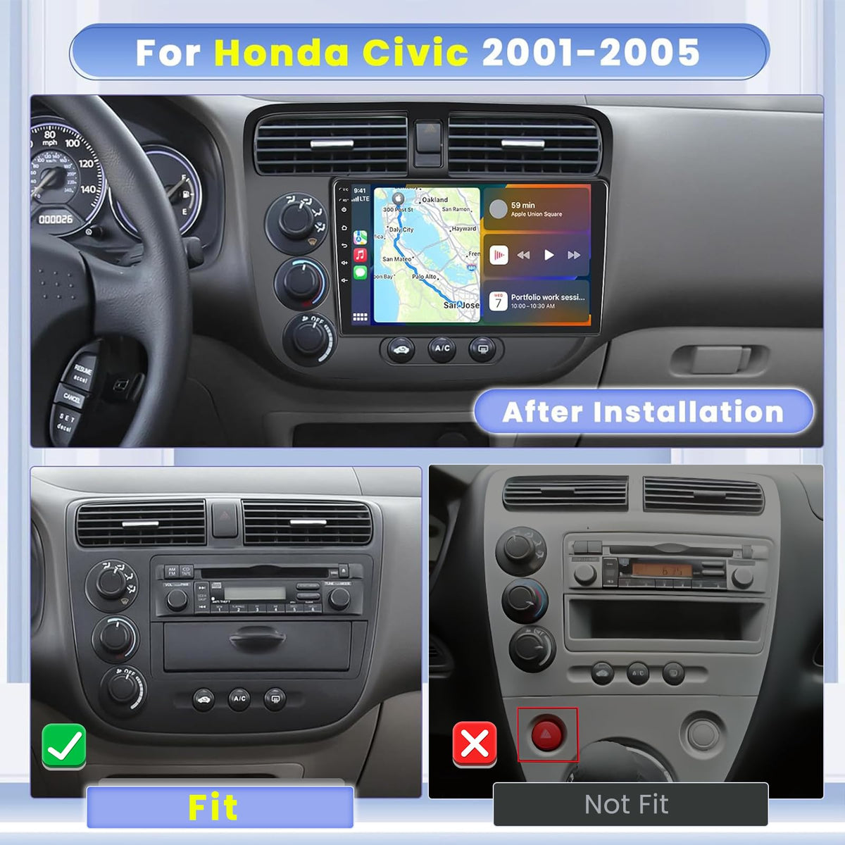 for Honda Civic 2001-2005 8 Core 6+128G 9 Inch IPS Android 15 Car Stereo