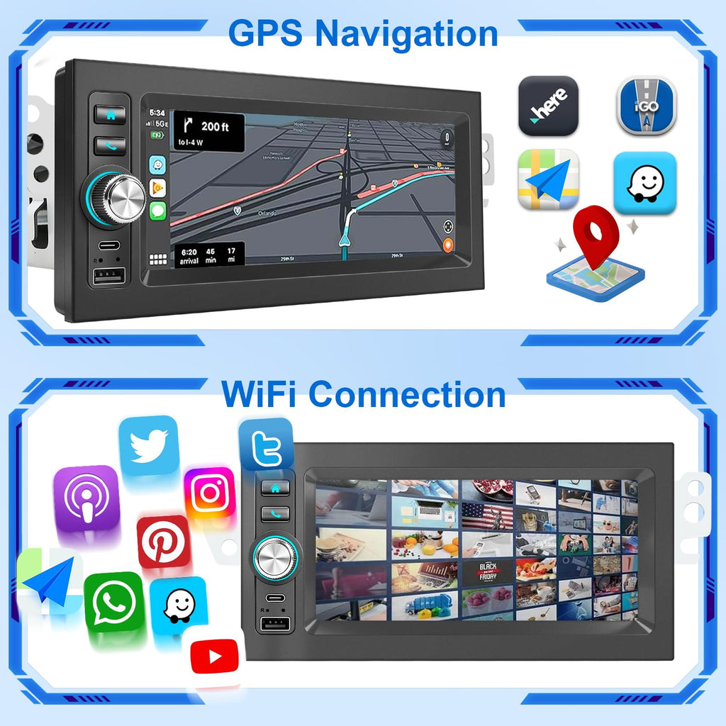 1.5 Din Car Stereo Radio GPS Navi Carplay Android Auto for 1995-2005 Chevy GMC Pontiac Tahoe Yukon Suburban Sierra S10 Blazer Jimmy Astro Safari C/K Silverado Lumina Camaro Corvette Grand AM Cavalier