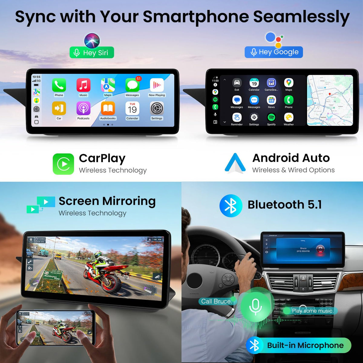 XTRONS Android Car Stereo for Mercedes-Benz E-Class W212 S212 (2009-2012) NTG 4.0, 12.3" IPS Touchscreen, Wireless CarPlay & Android Auto, Qualcomm Snapdragon 662, 8+128GB, Retains OEM Functions
