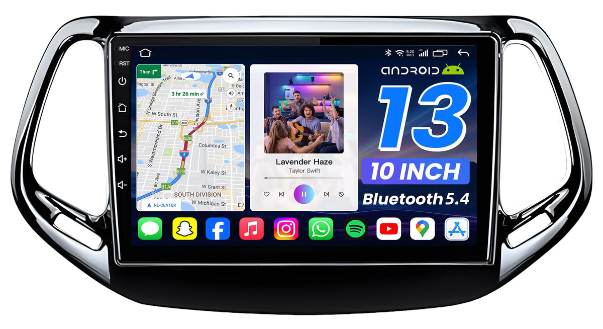 [4+64G] Car Radio for Jeep Compass 2017-2020: 10inch 1280 * 800HD Touch Screen Head Unit Stereo Replacement FM RDS CarPlay Android Auto 5GWiFi Bluetooth5.0 1080P Backup Camera SWC GPS
