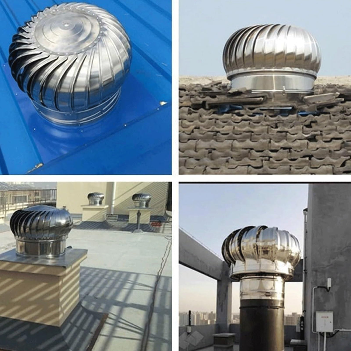 14in Wind Turbine Roof Vent Cap - 350mm Stainless Steel Rotating Ventilation Fan with Clamps for Industrial & Scientific Applications, Energy Efficient Roof Ventilator
