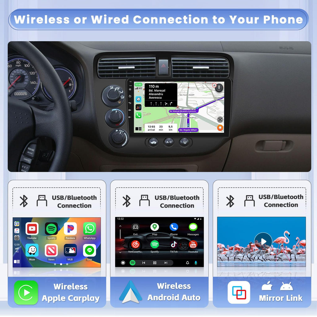 for Honda Civic 2001-2005 8 Core 6+128G 9 Inch IPS Android 15 Car Stereo