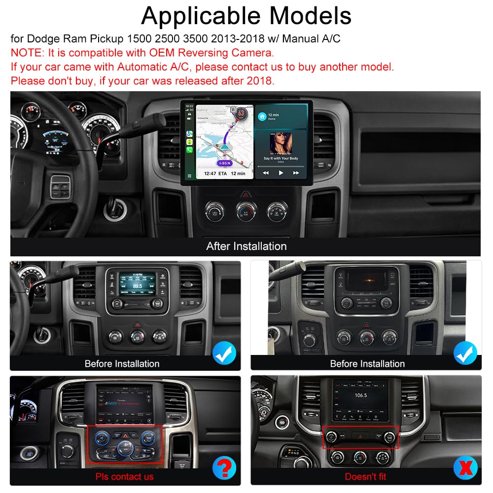 13.1 Inch Car Stereo Radio for Dodge Ram 1500 2500 3500 2013-2018 Manual AC
