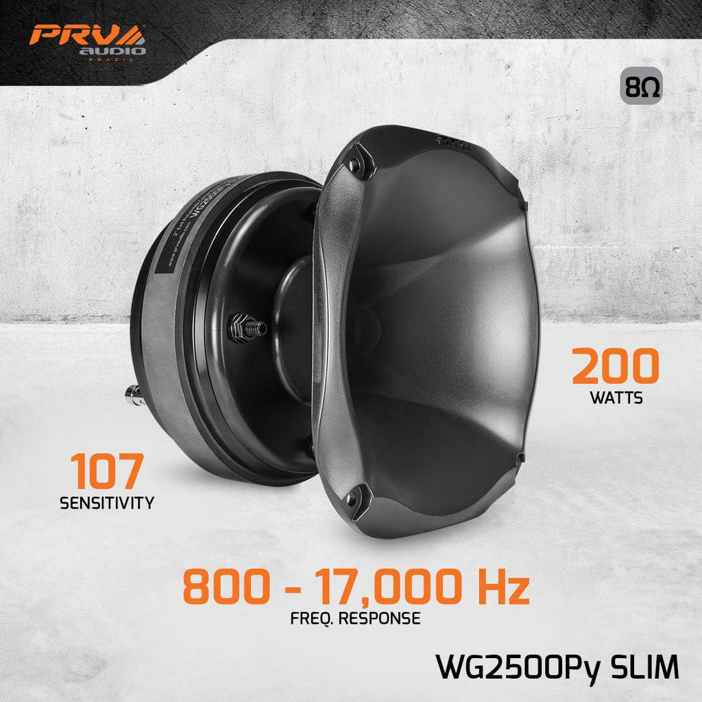 PRV AUDIO 2X WG2500Py Slim 200 Watts 2" Exit Mids & Highs Horn Driver 8 Ohm 107dB PRO Audio Polyimide Compression Driver with Shallow Waveguide (2 Horn Drivers) Bundle 400 Watts