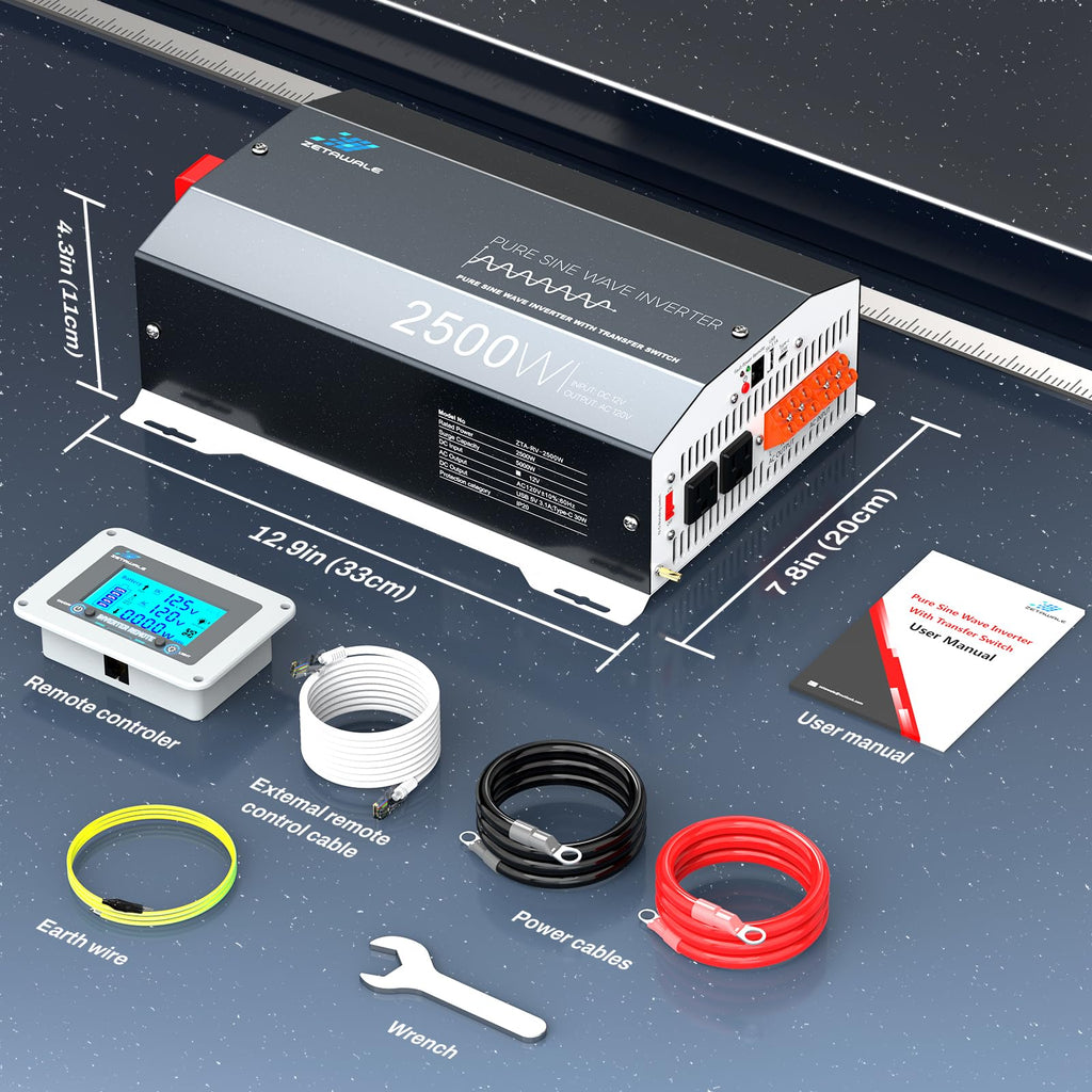 2500W Pure Sine Wave Inverter with Built-in ATS 12V DC to 120V AC for RVs