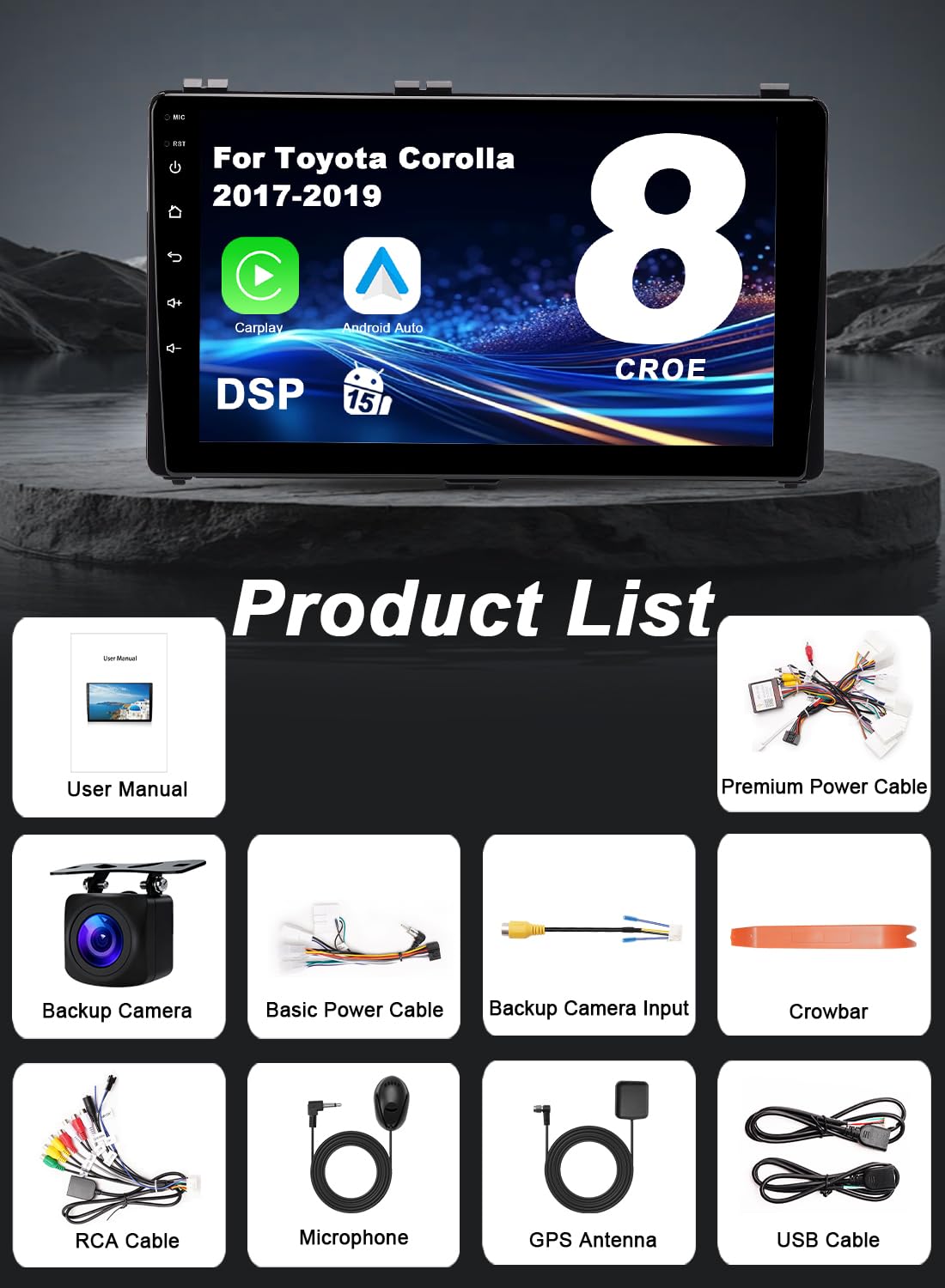 6GB RAM & 128GB ROM Plug & Play for Toyota Corolla Radio 2017-2019