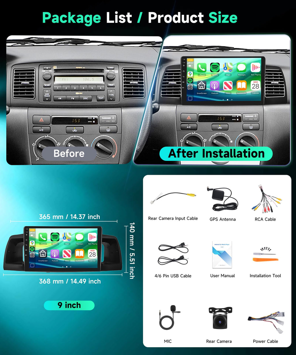 Rimoody 8 Core 6G+128G Android 15 Car Stereo for Toyota Corolla 2007-2012