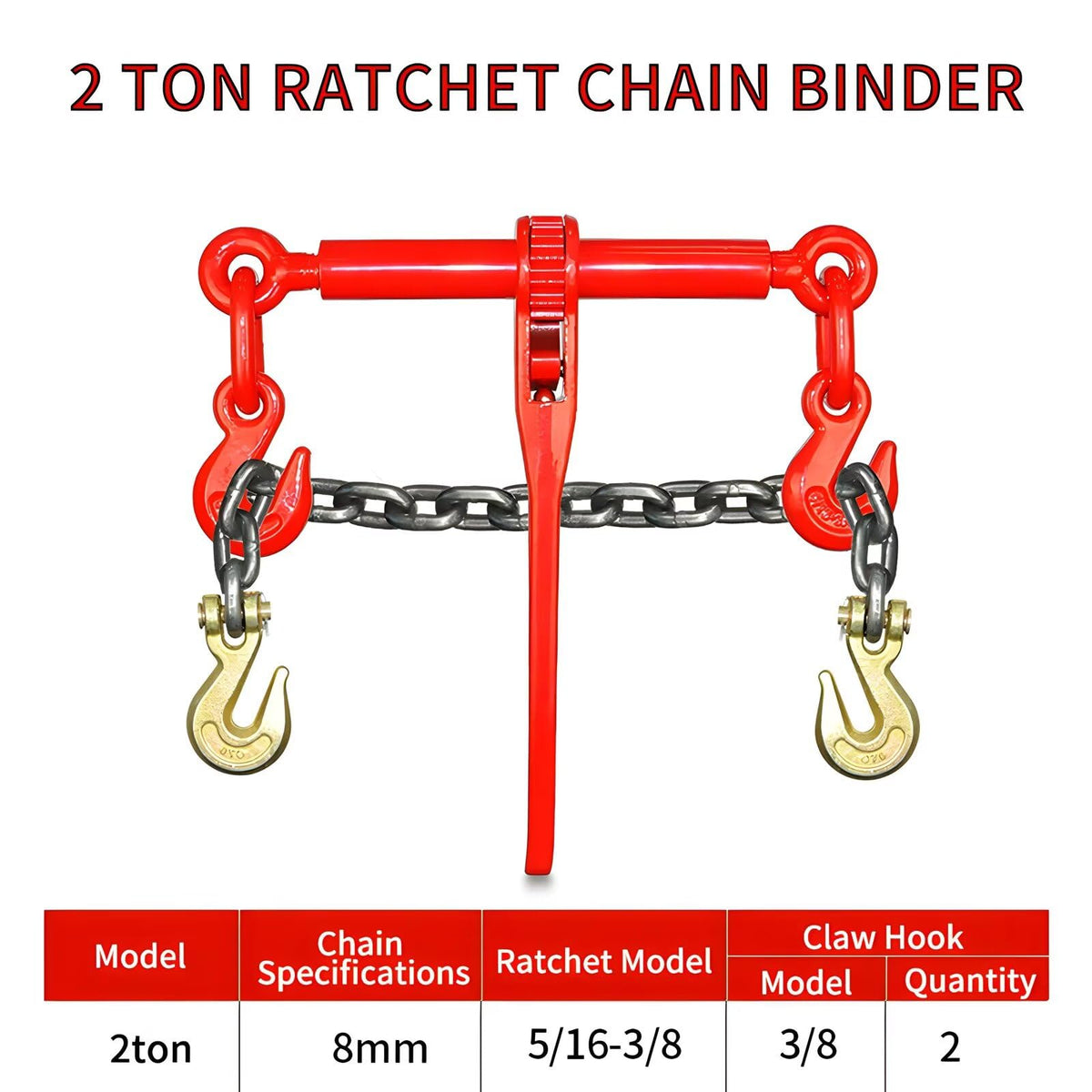 2 Pcs 2Ton Ratchet Chain Binder Kit, 5/16"- 3/8" Chain Load Binder with G80 5/16" X 19.7 FT Binder Chain and 3/8 Clevis Grab Hooks for Hauling,Towing,Tie Down