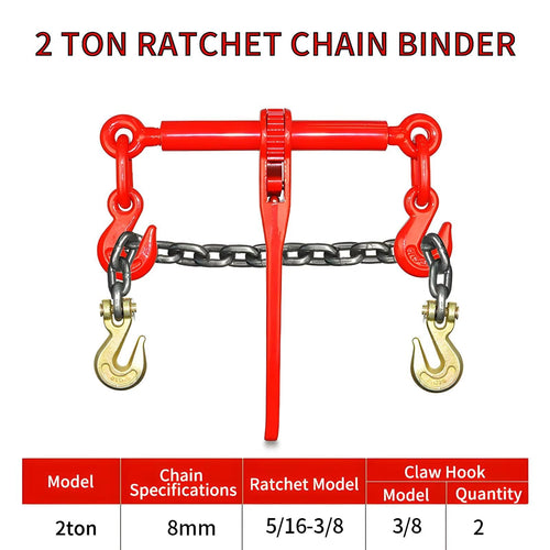 2 Pcs 2Ton Ratchet Chain Binder Kit, 5/16"- 3/8" Chain Load Binder with G80 5/16" X 19.7 FT Binder Chain and 3/8 Clevis Grab Hooks for Hauling,Towing,Tie Down