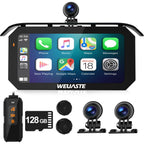 6.25' Motorcycle Carplay with Three Dash Cam (Inclues 128G SD),TMPS,GPS Navigation with Wireless Android Auto,Waterproof Touchscreen,Support Siri,Google Assistant,Anti-Glare,Bluetooth