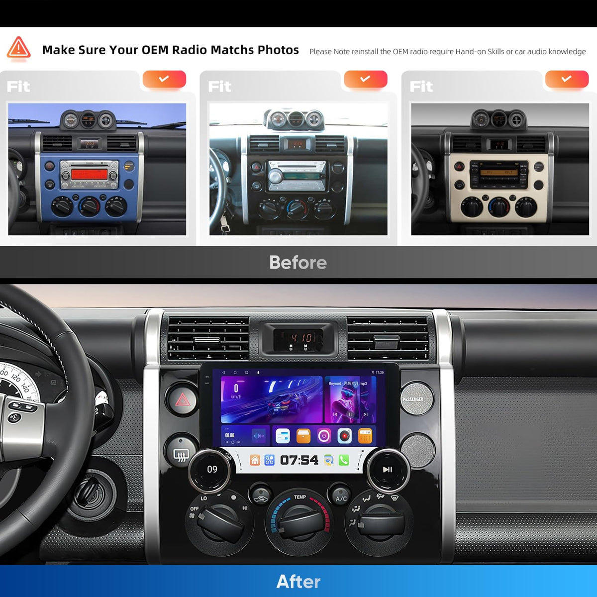 10.1-inch Double Knob Android Car Stereo Radio for Toyota FJ Cruiser 2007-2018, Touchscreen Head Unit with Wireless CarPlay, Android Auto, GPS, Bluetooth, WiFi, FM, EQ Audio, Backup Camera, SWC 2+64G