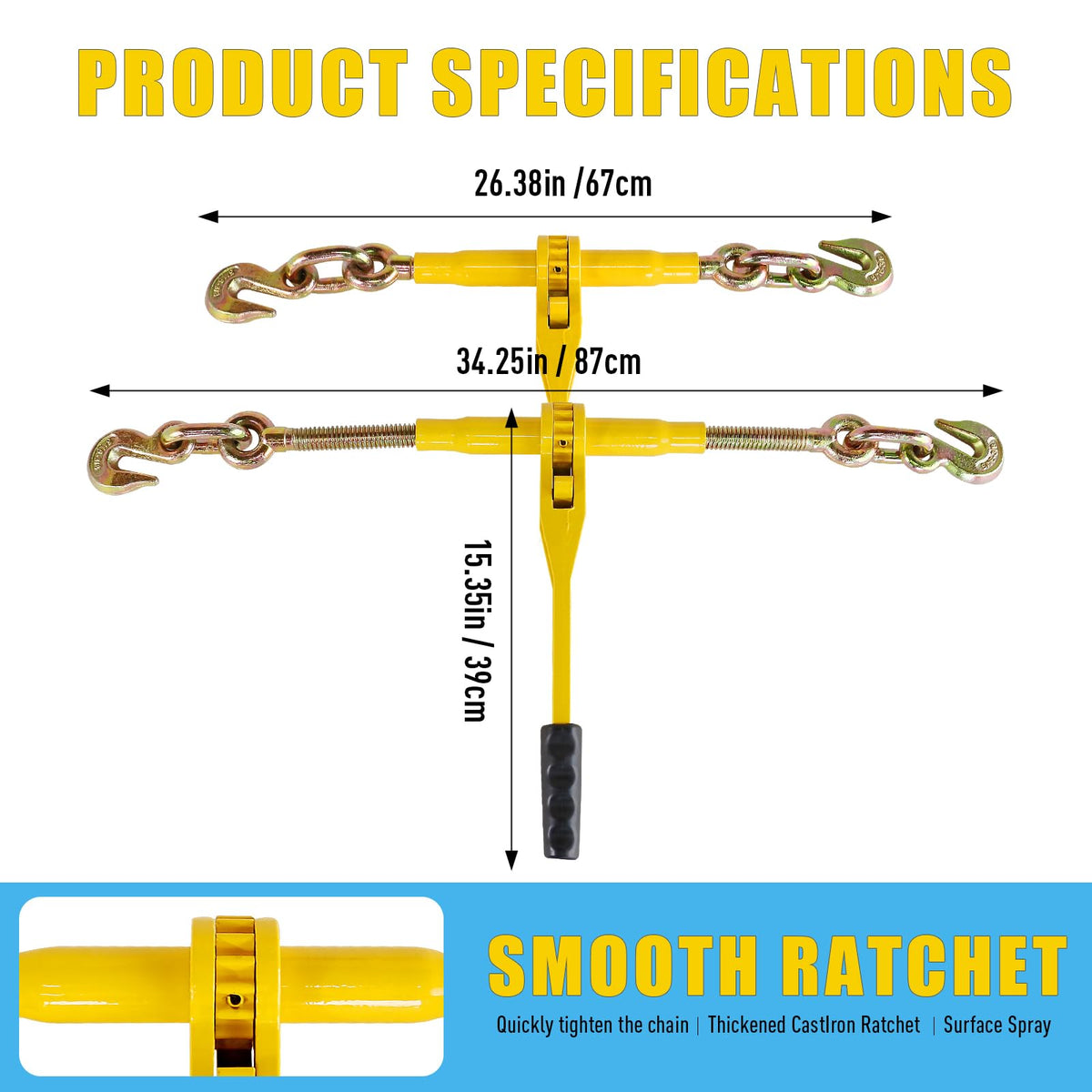 Ratchet Chain Binder Kit 3/8''-1/2" and 3/8"×10ft Chains,9200lbs Capacity