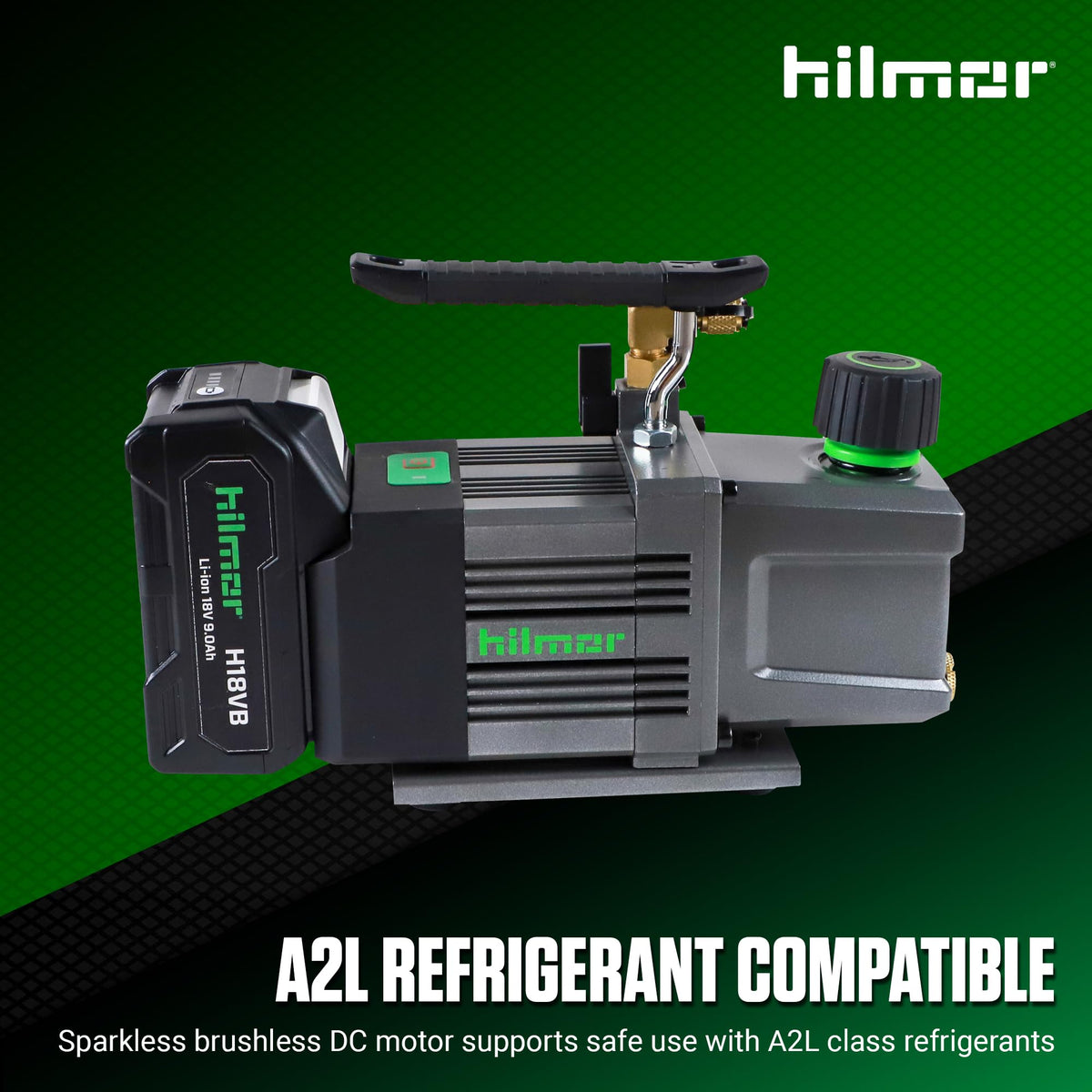 hilmor BVP2CFM 2CFM Battery Powered Vacuum Pump for HVAC Tools and Equipment, 9Ah 18 Volts, 1/2 Horsepower, 11 oz. Oil Capacity A2L Compliant