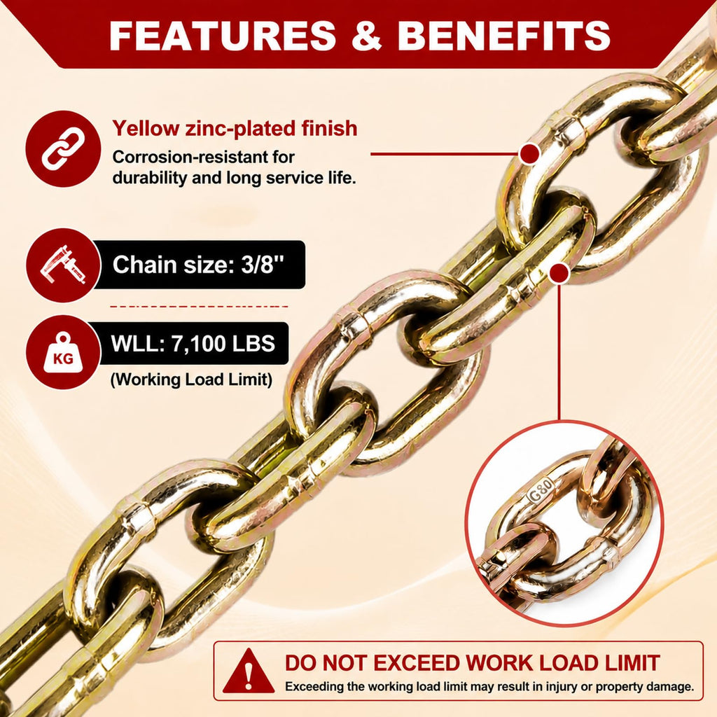 AAIN Chain and Binder Kit 3/8 in-1/2 in, 4 Pack Ratchet Binders and Chains