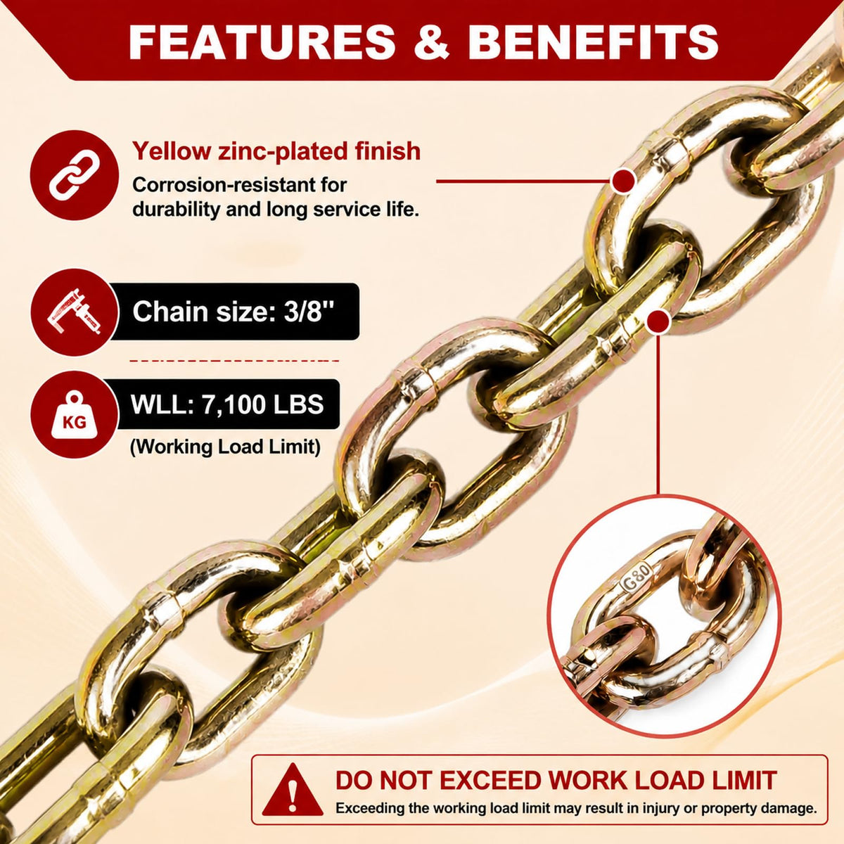 AAIN Chain and Binder Kit 3/8 in-1/2 in, 4 Pack Ratchet Binders and Chains