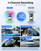 AZDOME M350 4 Channel 360 Dash Cam, 2.5K Front 1080P Rear Inside, GPS WiFi