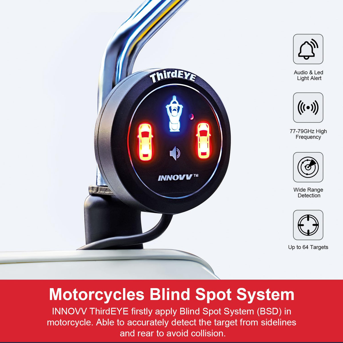 INNOVV ThirdEYE Motorcycle Blind Spot System with Voice and Indicators Alert, Waterproof Moto Assistant System, Detect Hazards from Side & Rear Line for Motorcycle/Bicycle/E-Bike(Watch Version)