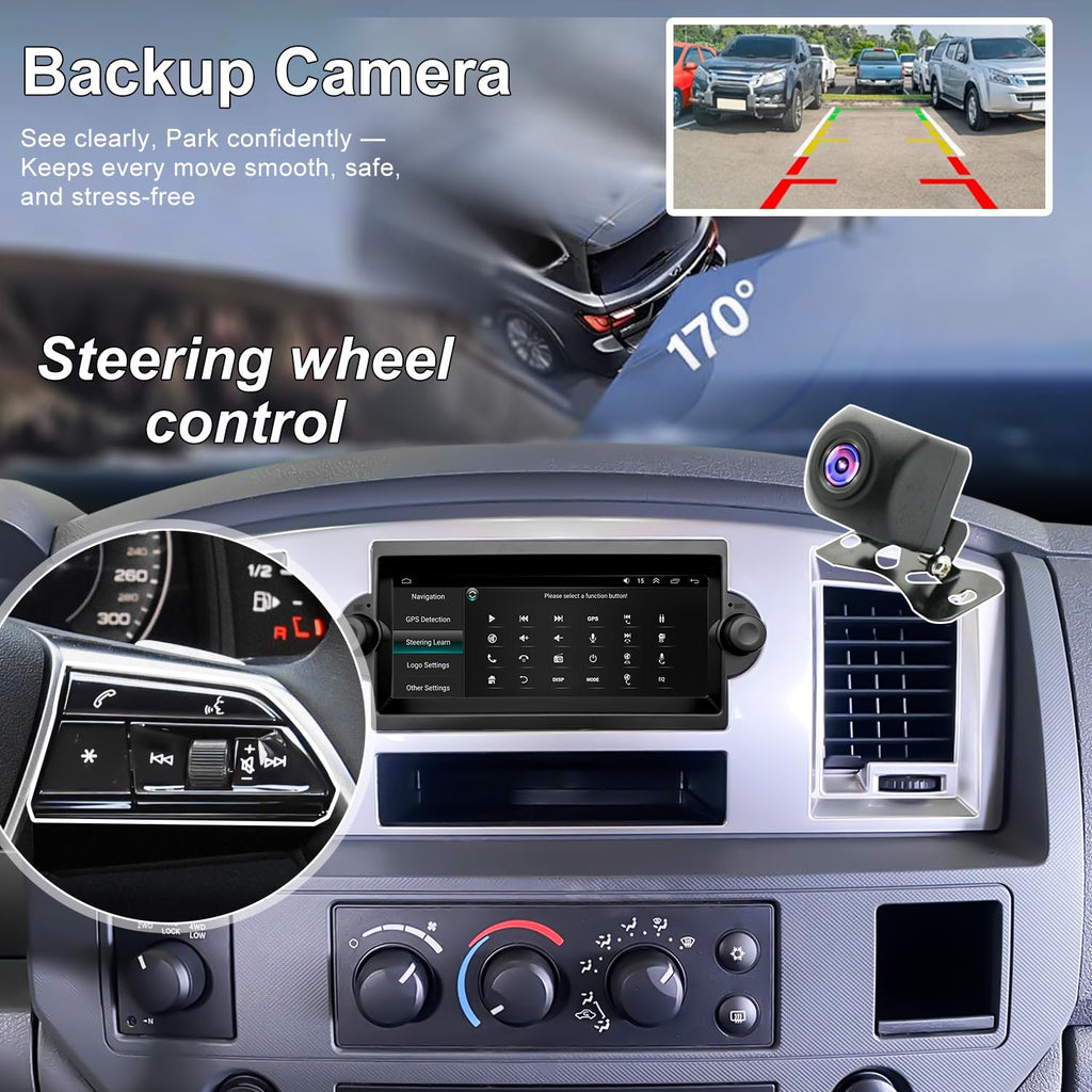 Upgrade Car Radio for Dodge Ram 1500/2500/3500 2006 2007 2008, Durango 2004-2009, Jeep Grand Cherokee 2005 2006 2007, Chrysler 300/300C 2005 2006 2007, 6.86'' Stereo Carplay Android Auto GPS FM Camera