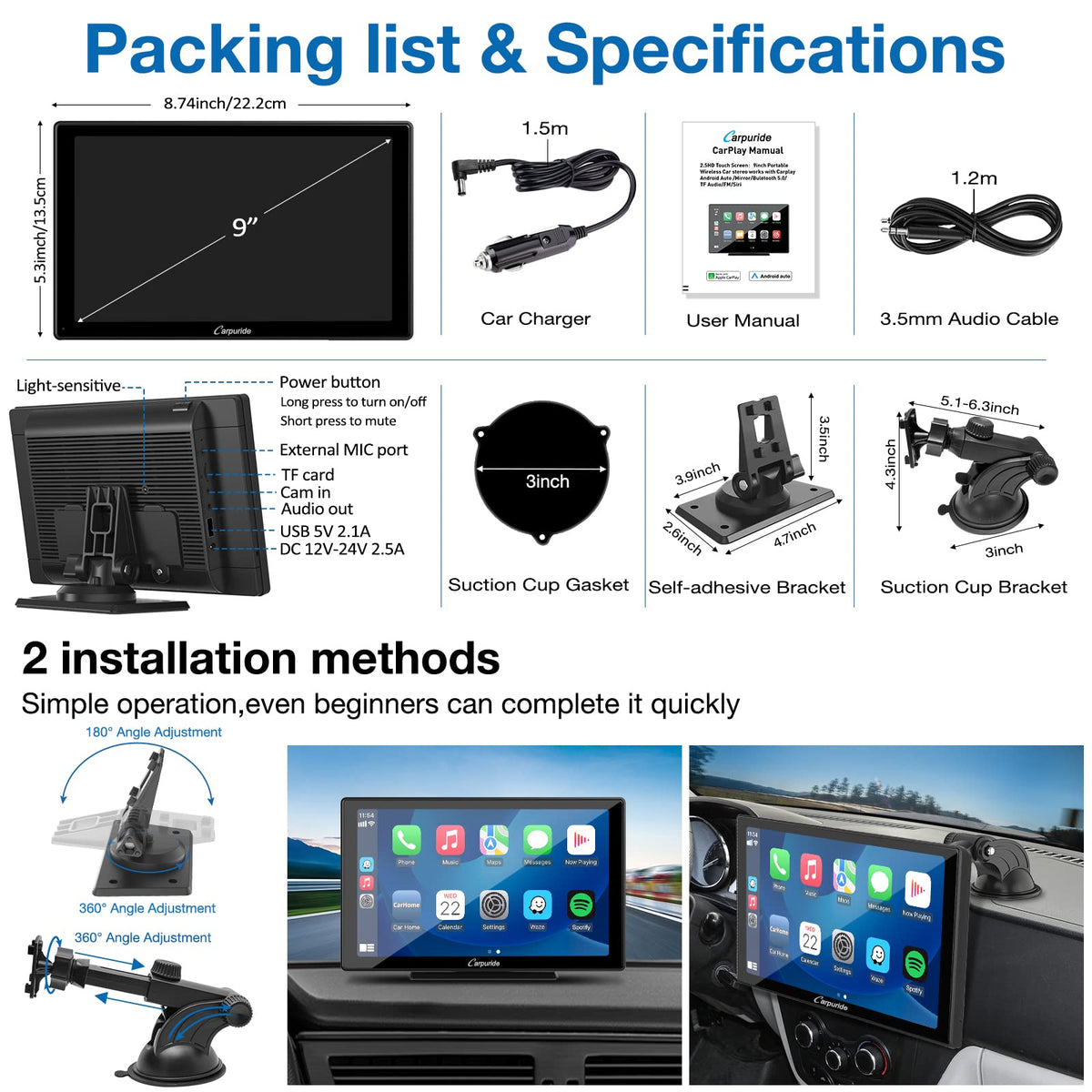 Carpuride W901 Pro Portable Carplay & Android Auto with Dula Bluetooth