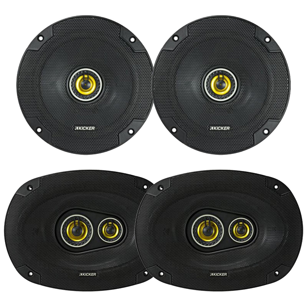 KICKER 5.25" 225 Watt Max Power 4 Ohm 2-Way Car Audio Coaxial Speakers (Pair) and 6x9 450 Watt Peak Power 3-Way Vehicle Audio Speakers (Pair)